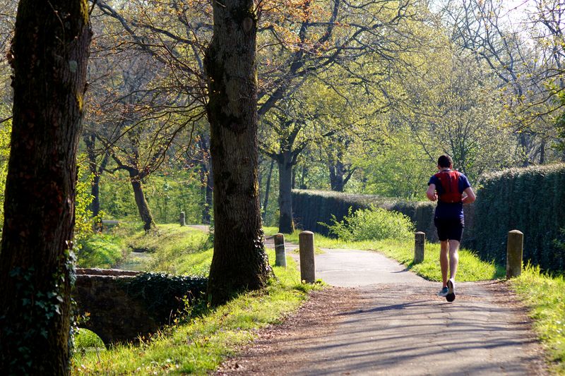 Coureur le long de la Rigole de Favreuse à Vauhallan, les rigoles du plateau de saclay