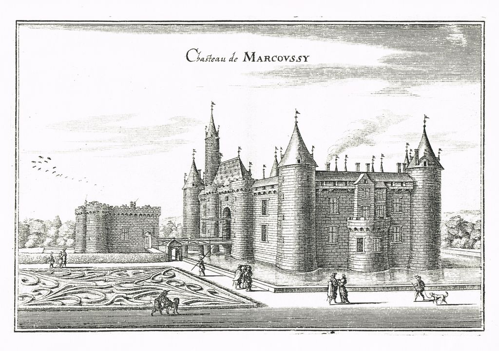 Gravure représentant le château de Montagu en 1650