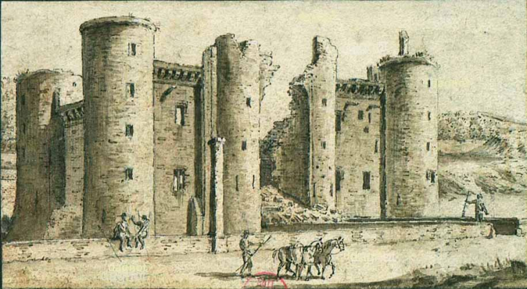 Gravure représentant la démolition du château de Montagu en 1806